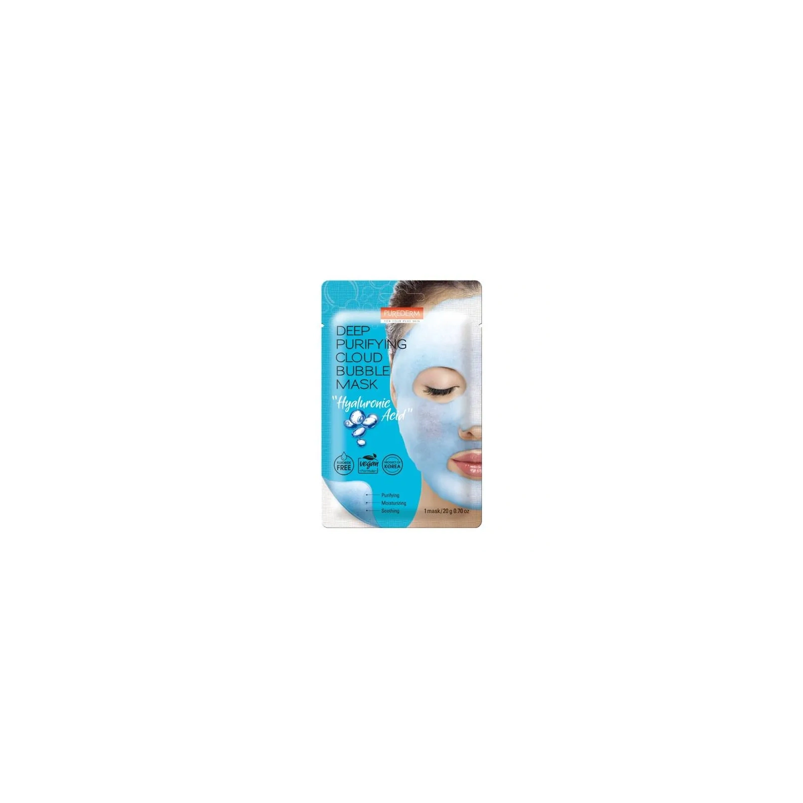 PUREDERM Bubble bąbelkująca maska do twarzy wegańska Kwas Hialuronowy 20g