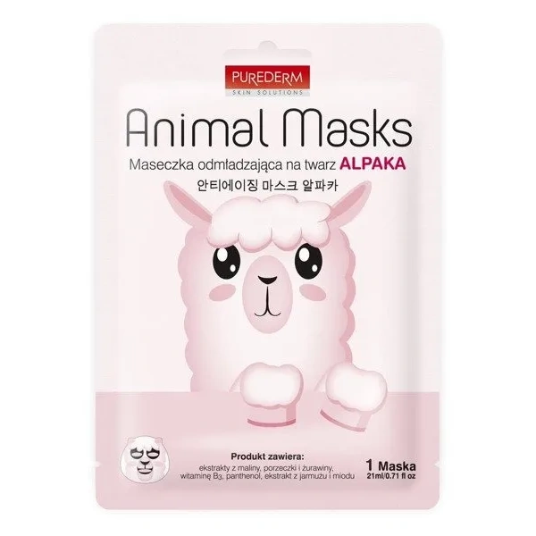 PUREDERM Animal Mask maska do twarzy w płacie odmładzająca Alpaka 21ml