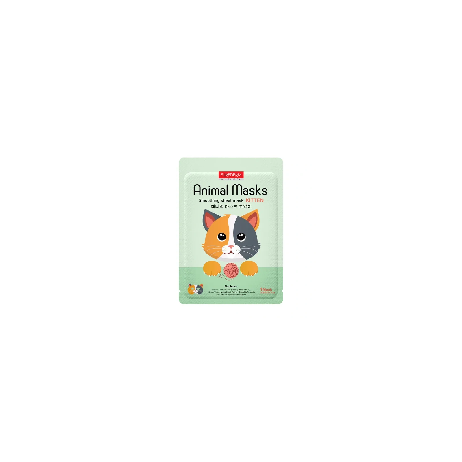 PUREDERM Animal Mask maska do twarzy w płacie wygładzająca Kotek 21ml