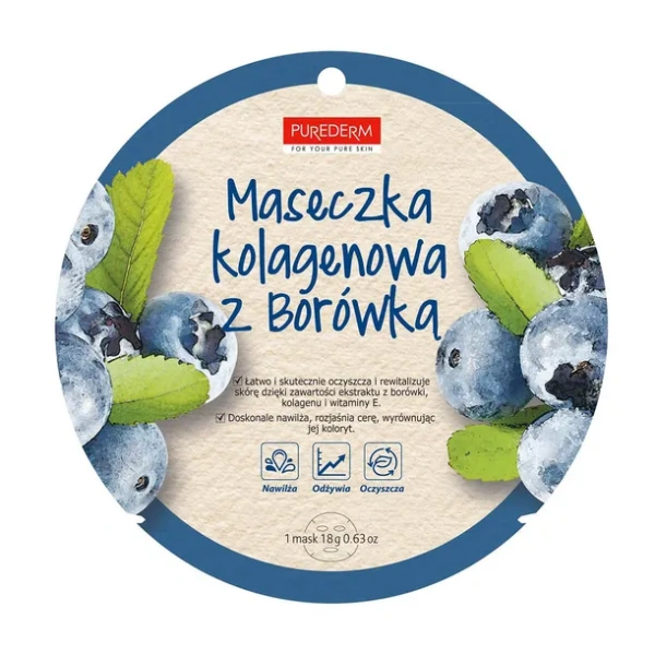 Purederm PUREDERM Collagen Mask maska do twarzy w płacie Blueberry 18g — Składniki i ocena