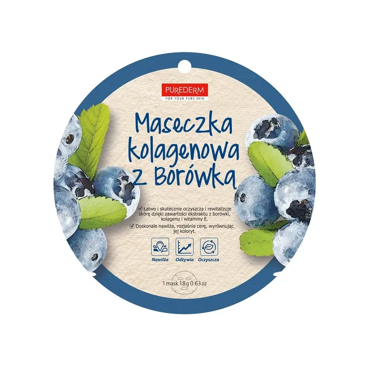 PUREDERM Collagen Mask maska do twarzy w płacie Blueberry 18g