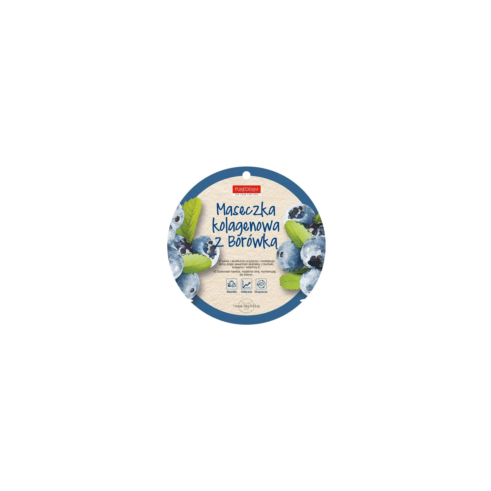 PUREDERM Collagen Mask maska do twarzy w płacie Blueberry 18g