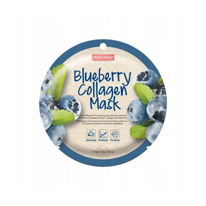 PUREDERM Collagen Mask maska do twarzy w płacie Blueberry 18g