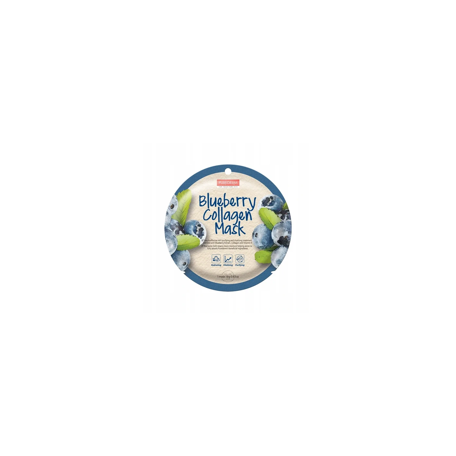 PUREDERM Collagen Mask maska do twarzy w płacie Blueberry 18g