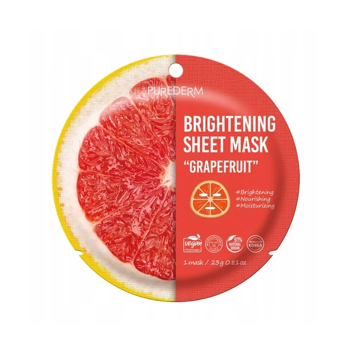 PUREDERM Sheet Mask maska do twarzy w płacie Brightening Grapefruit 23g