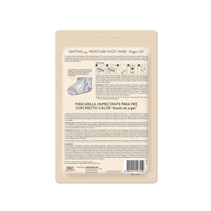 PUREDERM Foot Mask maska-skarpetki do stóp rozgrzewająca Argan Oil 2x17g 