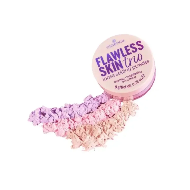 ESSENCE Flawless Skin Trio puder do twarzy sypki korygujący koloryt 10 8g 