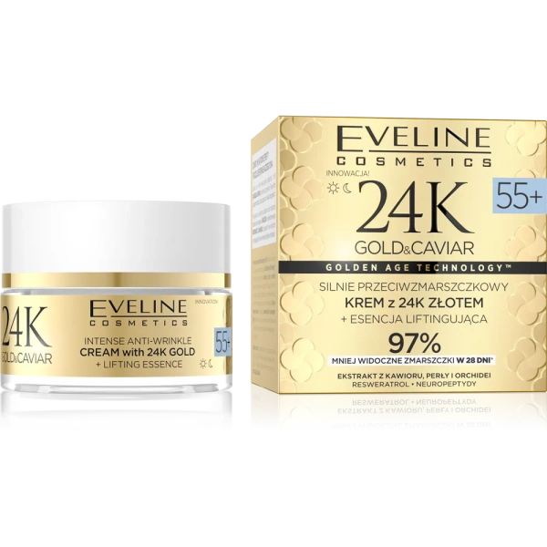 EVELINE 24K Gold&Caviar silnie przeciwzmarszczkowy krem do twarzy z 24K złotem 55+ 50ml