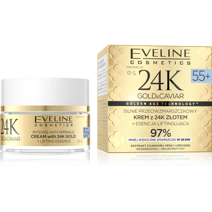 EVELINE 24K Gold&Caviar silnie przeciwzmarszczkowy krem do twarzy z 24K złotem 55+ 50ml