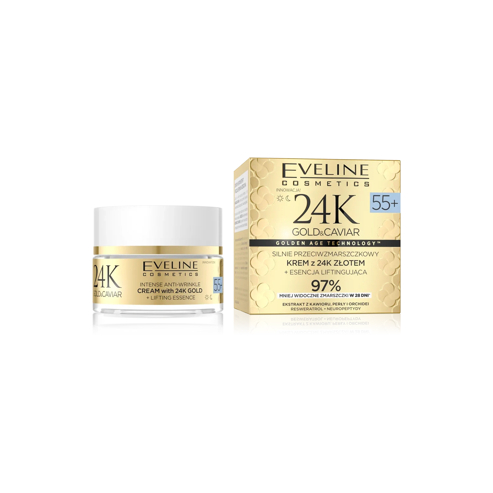 EVELINE 24K Gold&Caviar silnie przeciwzmarszczkowy krem do twarzy z 24K złotem 55+ 50ml