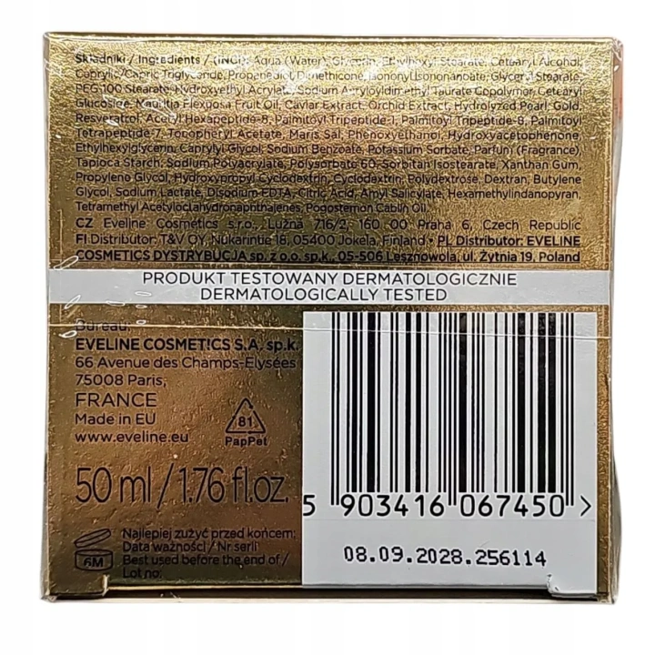 EVELINE 24K Gold&Caviar silnie przeciwzmarszczkowy krem do twarzy z 24K złotem 55+ 50ml
