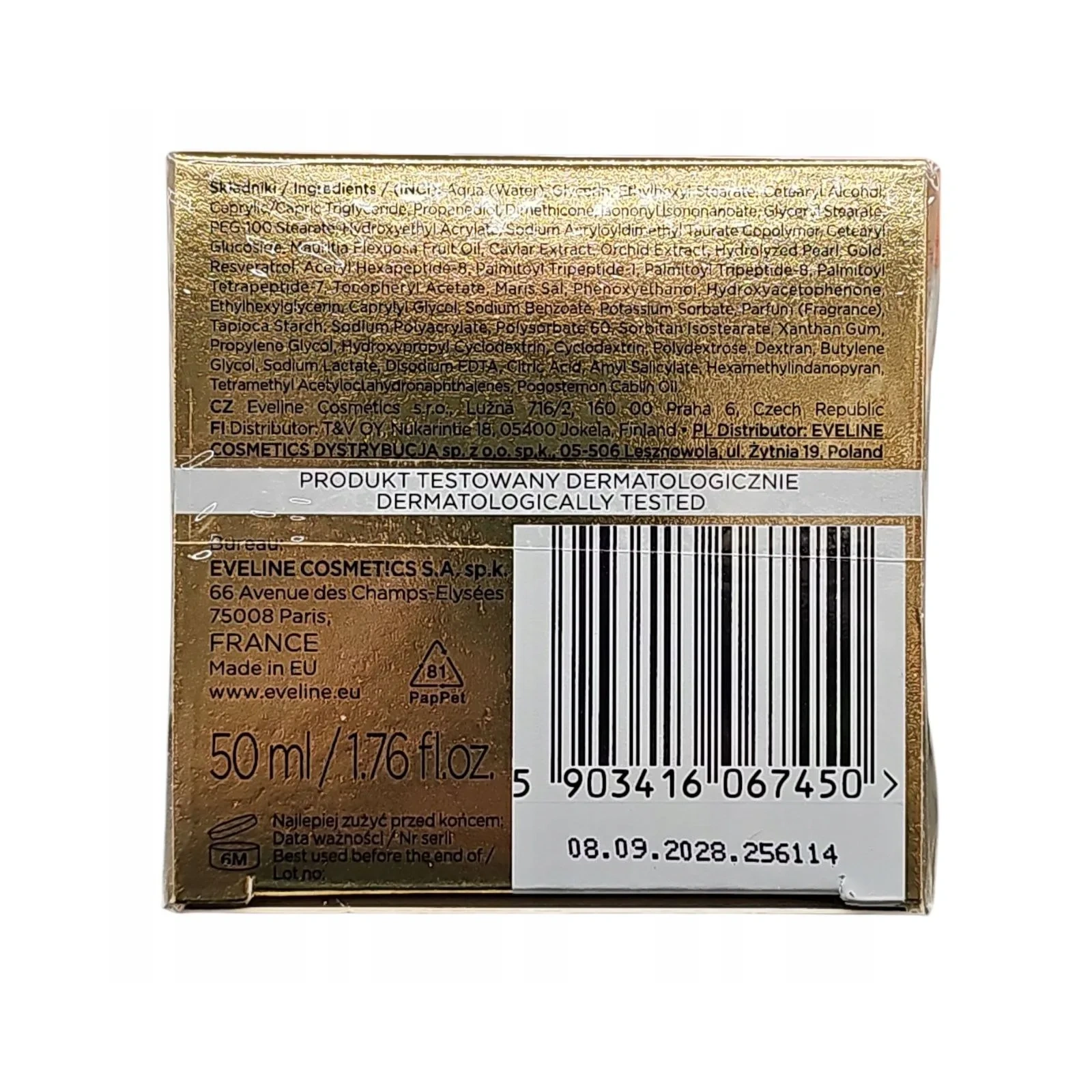 EVELINE 24K Gold&Caviar silnie przeciwzmarszczkowy krem do twarzy z 24K złotem 55+ 50ml