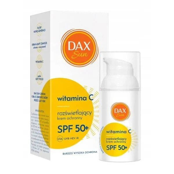 Dax DAX Sun krem do twarzy ochronny, roświetlający z Witaminą C SPF50+ 30ml — Inhaltsstoffe i ocena