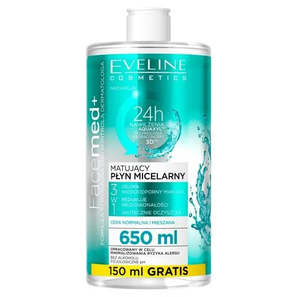 EVELINE Facemed+ płyn micelarny 3w1 matujący 650ml