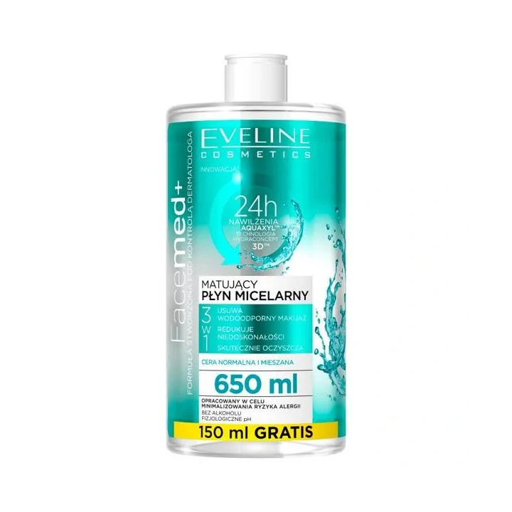 EVELINE Facemed+ płyn micelarny 3w1 matujący 650ml