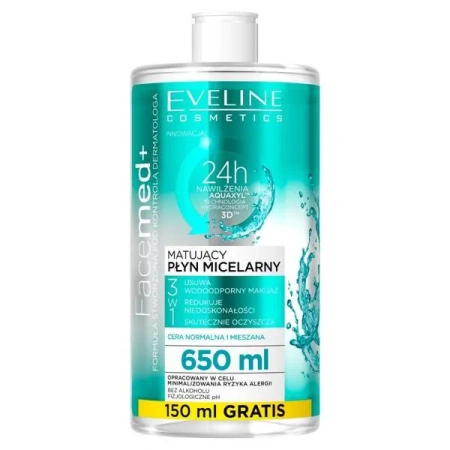 EVELINE Facemed+ płyn micelarny 3w1 matujący 650ml