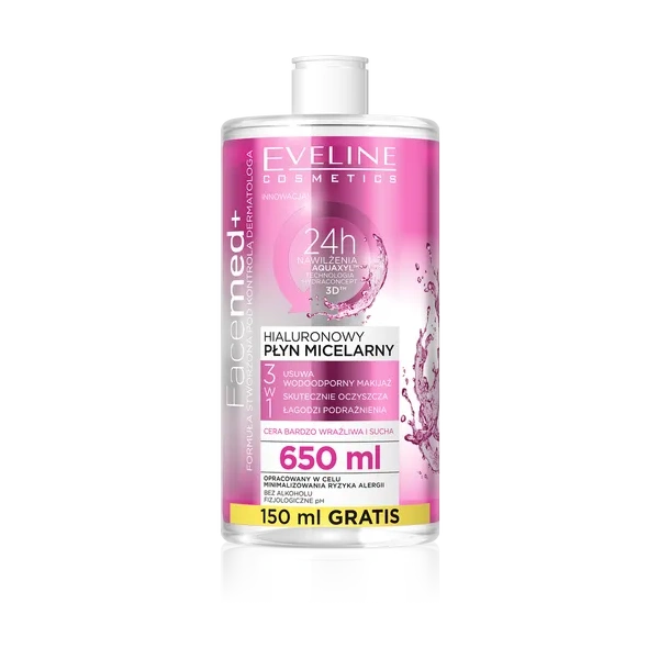 EVELINE Facemed+ płyn micelarny 3w1 hialuronowy 650ml