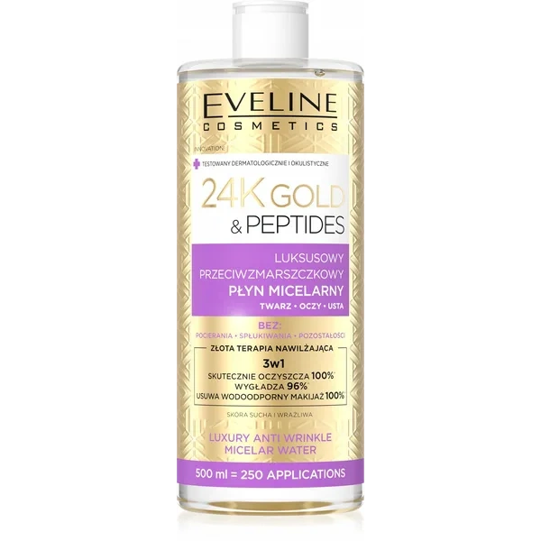EVELINE 24K Gold & Peptides przeciwzmarszczkowy płyn micelarny 3w1 500ml