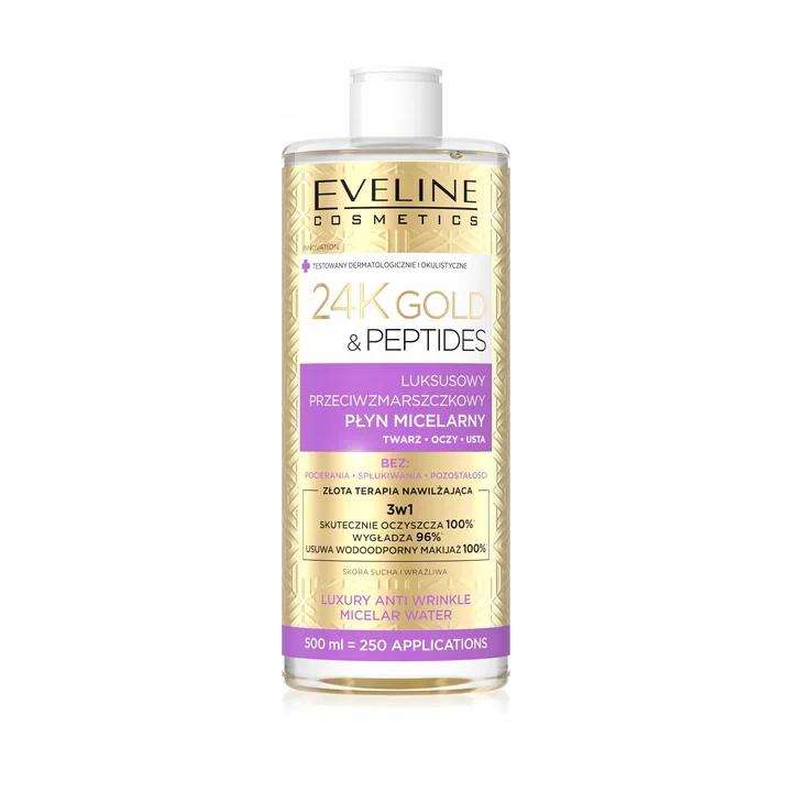 EVELINE 24K Gold & Peptides przeciwzmarszczkowy płyn micelarny 3w1 500ml