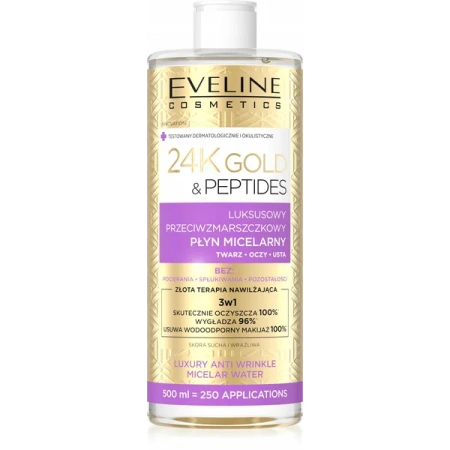 EVELINE 24K Gold & Peptides przeciwzmarszczkowy płyn micelarny 3w1 500ml