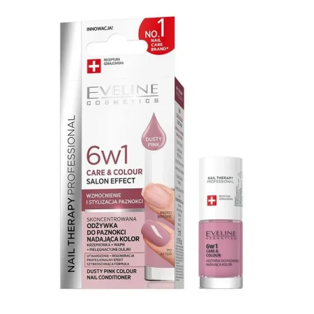 EVELINE Nail Therapy odżywka do paznokci Care&Colour 6w1 Dusty Pink 5ml