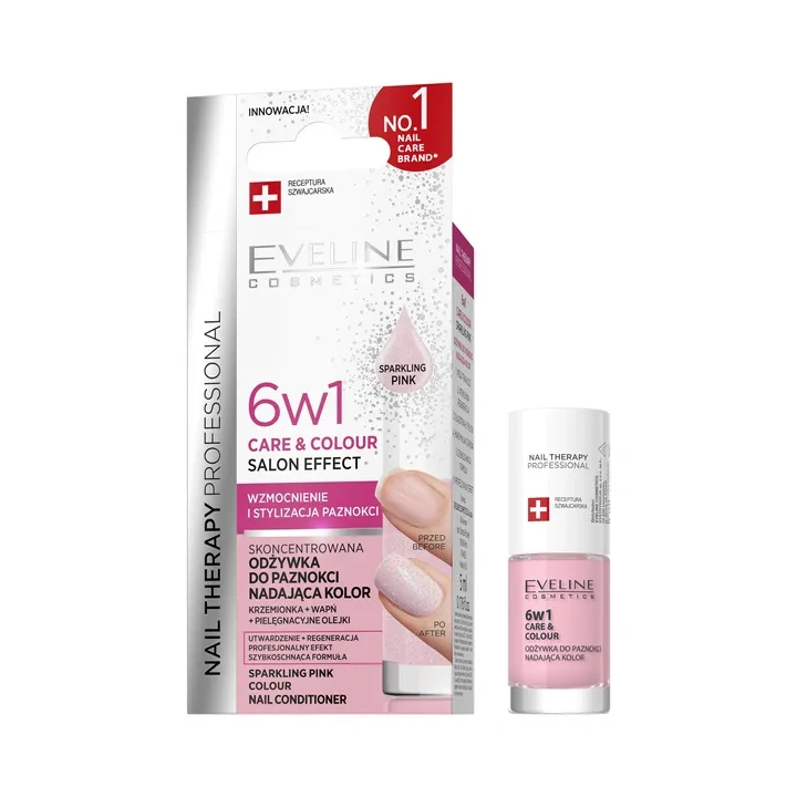 EVELINE Nail Therapy odżywka do paznokci Care&Colour 6w1 Sparkling Pink 5ml