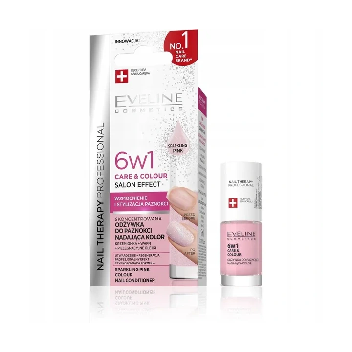 EVELINE Nail Therapy odżywka do paznokci Care&Colour 6w1 Sparkling Pink 5ml