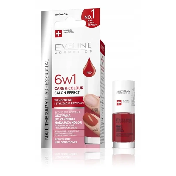 EVELINE Nail Therapy odżywka do paznokci 6w1 Care & Colour Red 5ml