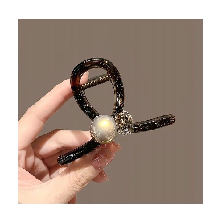 ECARLA spinka do włosów z Perłą i kryształkiem 8x5,5cm Czarna SP367 
