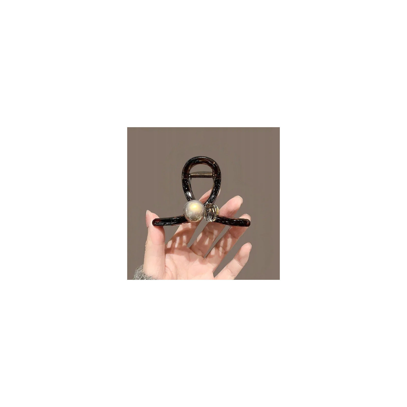 ECARLA spinka do włosów z Perłą i kryształkiem 8x5,5cm Czarna SP367 