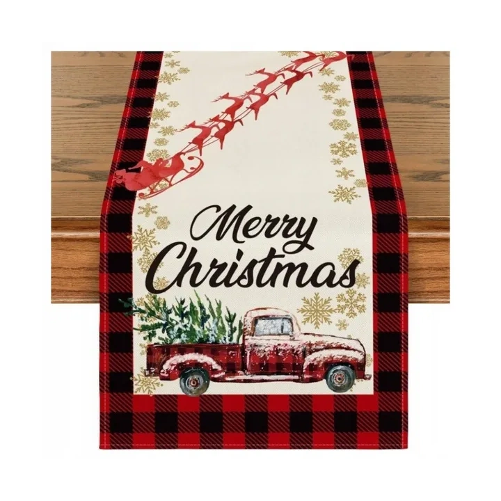 ECARLA Boże Narodzenie bieżnik na stół świąteczny 180x33cm Auto z choinką BZK10