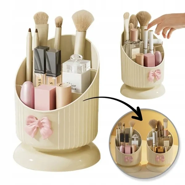 ECARLA organizer na pędzle 15,8x11cm Kremowy z różową kokardką CB67 