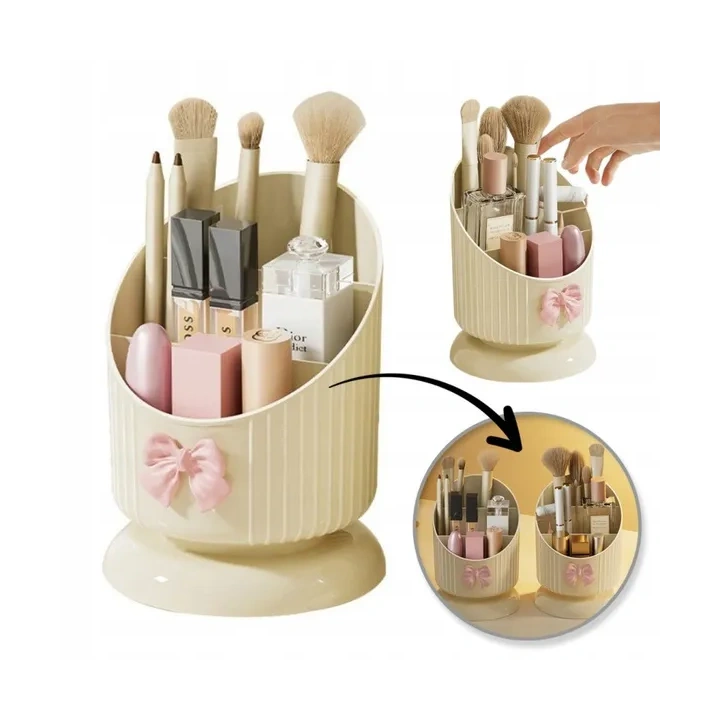 ECARLA organizer na pędzle 15,8x11cm Kremowy z różową kokardką CB67 