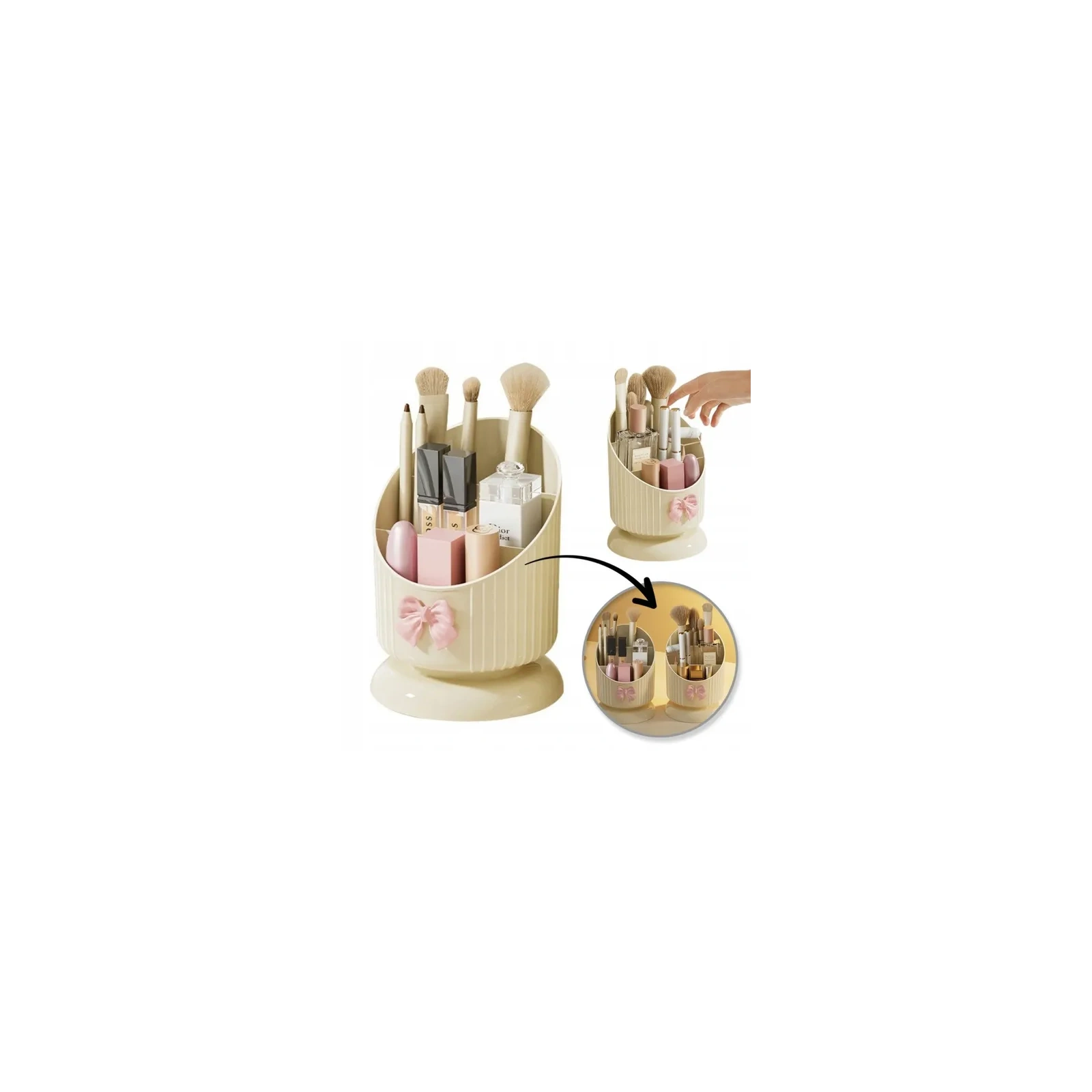 ECARLA organizer na pędzle 15,8x11cm Kremowy z różową kokardką CB67 