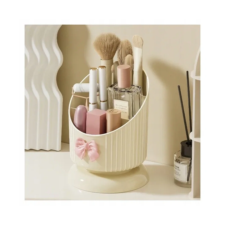 ECARLA organizer na pędzle 15,8x11cm Kremowy z różową kokardką CB67 
