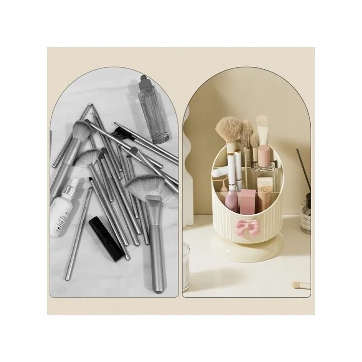 ECARLA organizer na pędzle 15,8x11cm Kremowy z różową kokardką CB67 