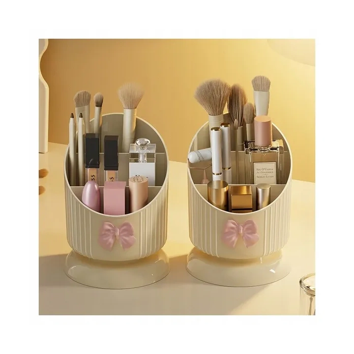 ECARLA organizer na pędzle 15,8x11cm Kremowy z różową kokardką CB67 