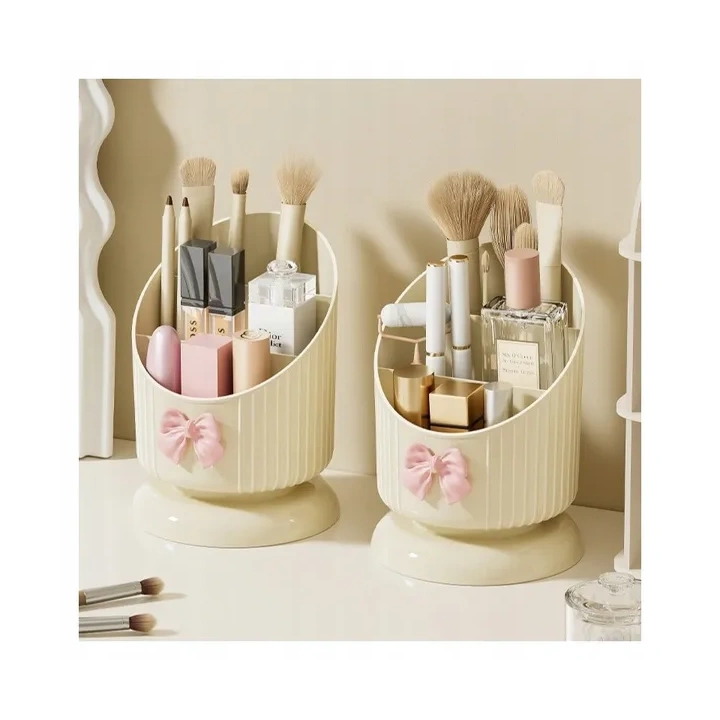 ECARLA organizer na pędzle 15,8x11cm Kremowy z różową kokardką CB67 