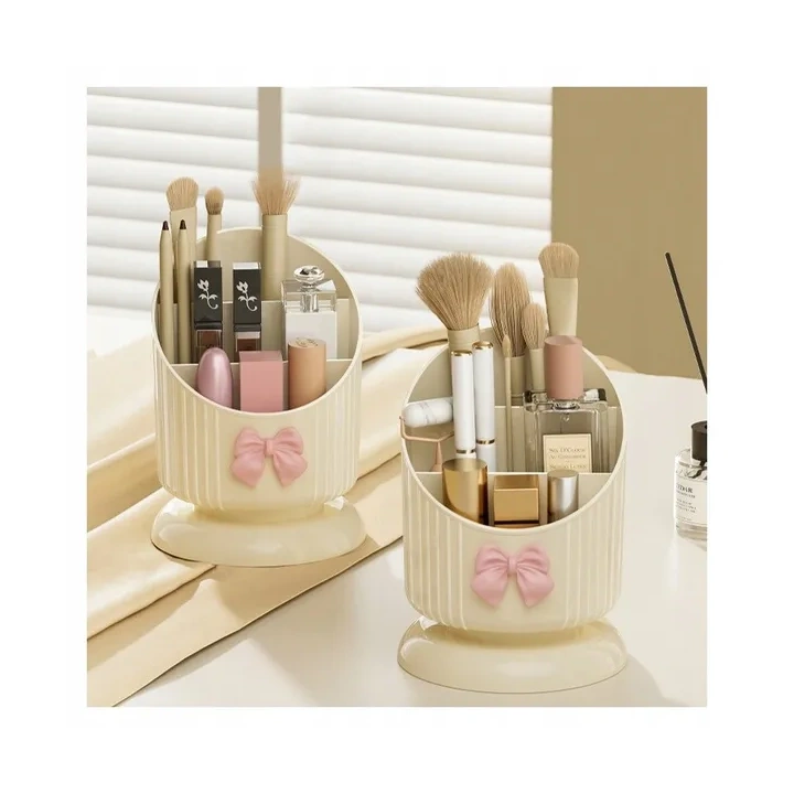 ECARLA organizer na pędzle 15,8x11cm Kremowy z różową kokardką CB67 
