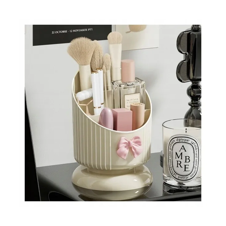 ECARLA organizer na pędzle 15,8x11cm Kremowy z różową kokardką CB67 