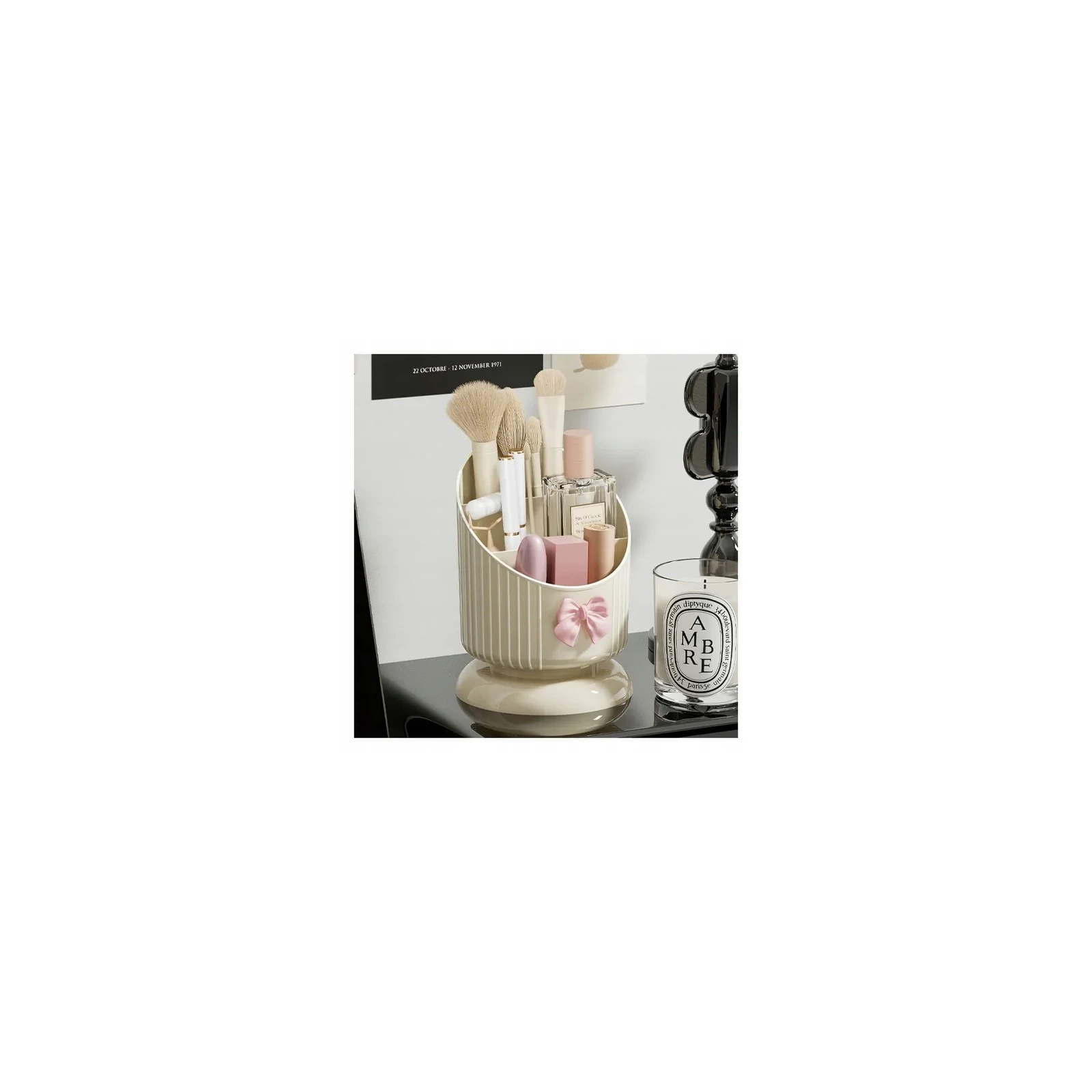 ECARLA organizer na pędzle 15,8x11cm Kremowy z różową kokardką CB67 