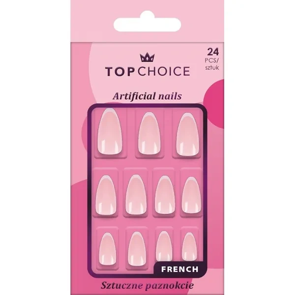 TOP CHOICE sztuczne paznokcie bez kleju French Długi Migdałek 24szt