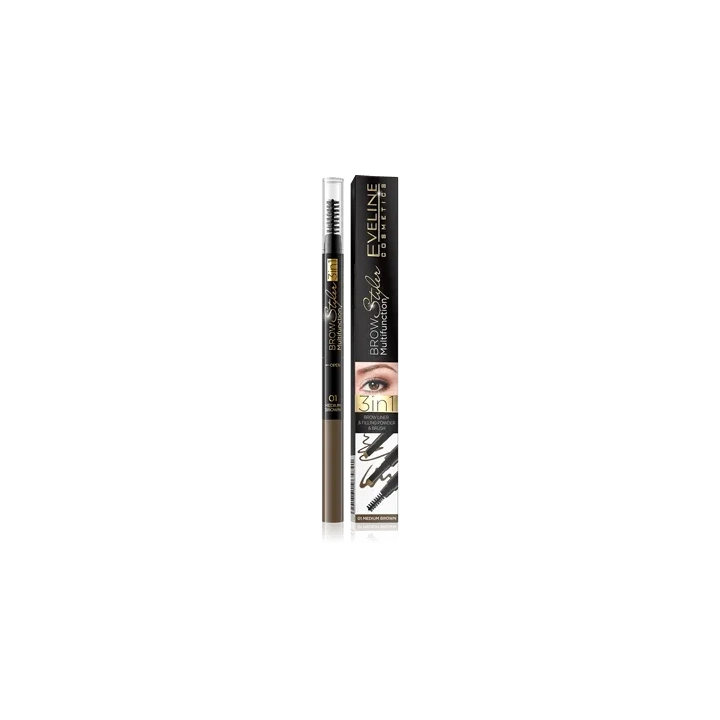EVELINE Brow Styler 3w1 kredka do brwi 01 Medium Brown 3g