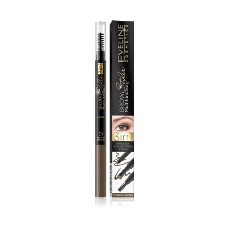 EVELINE Brow Styler 3w1 kredka do brwi 01 Medium Brown 3g