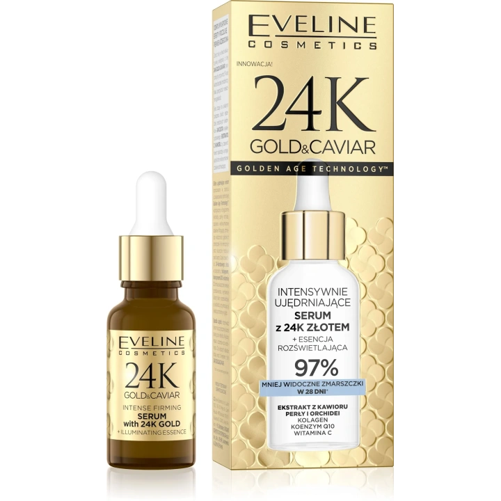 EVELINE 24K Gold&Caviar intensywnie ujędrniające serum do twarzy z 24K złotem 18ml