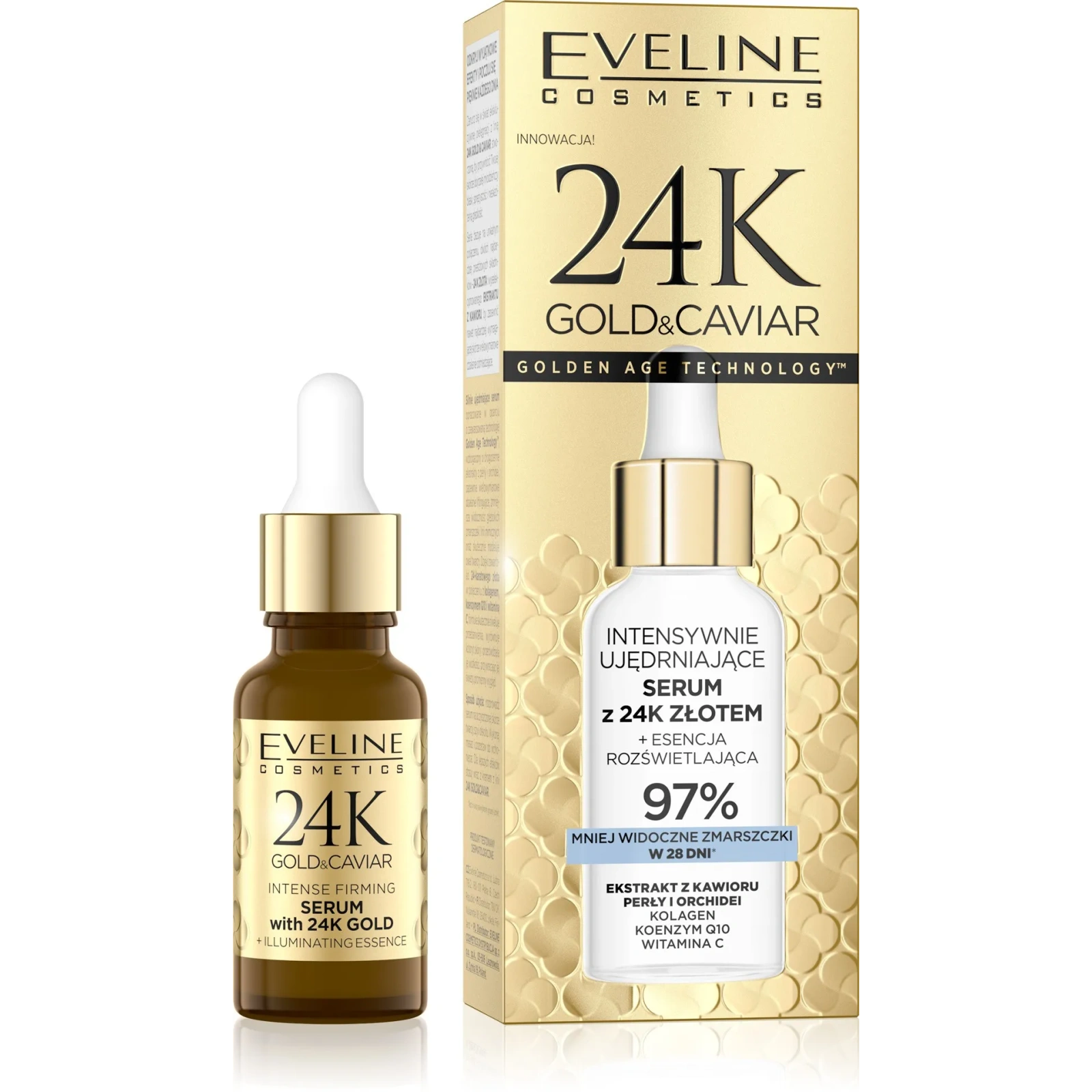 EVELINE 24K Gold&Caviar intensywnie ujędrniające serum do twarzy z 24K złotem 18ml