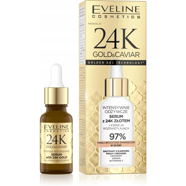 EVELINE 24K Gold&Caviar intensywnie odżywcze serum do twarzy z 24K złotem 18ml