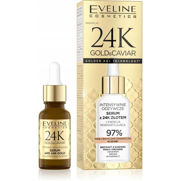 EVELINE 24K Gold&Caviar intensywnie odżywcze serum do twarzy z 24K złotem 18ml