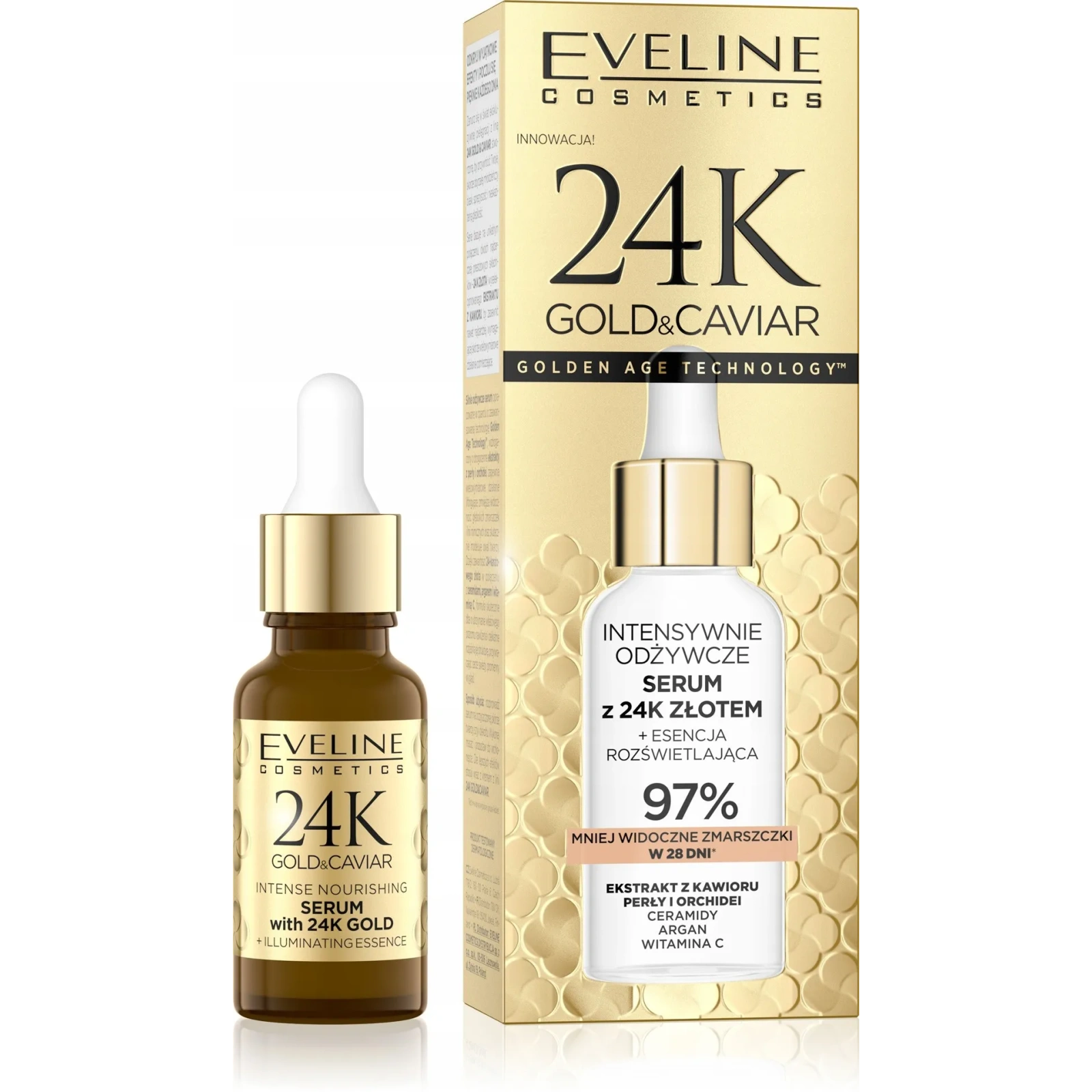 EVELINE 24K Gold&Caviar intensywnie odżywcze serum do twarzy z 24K złotem 18ml