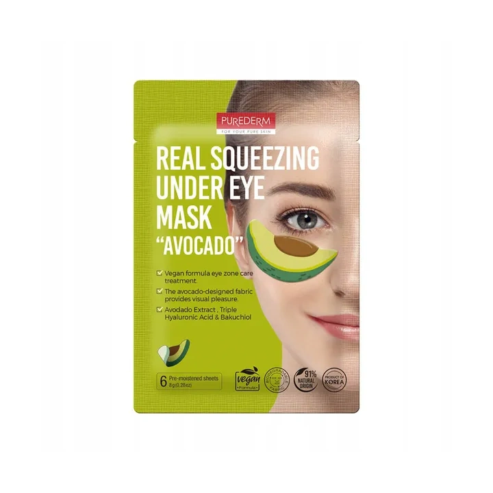PUREDERM Under Eye Mask wegańskie płatki pod oczy Real Squeezing Avocado 6szt